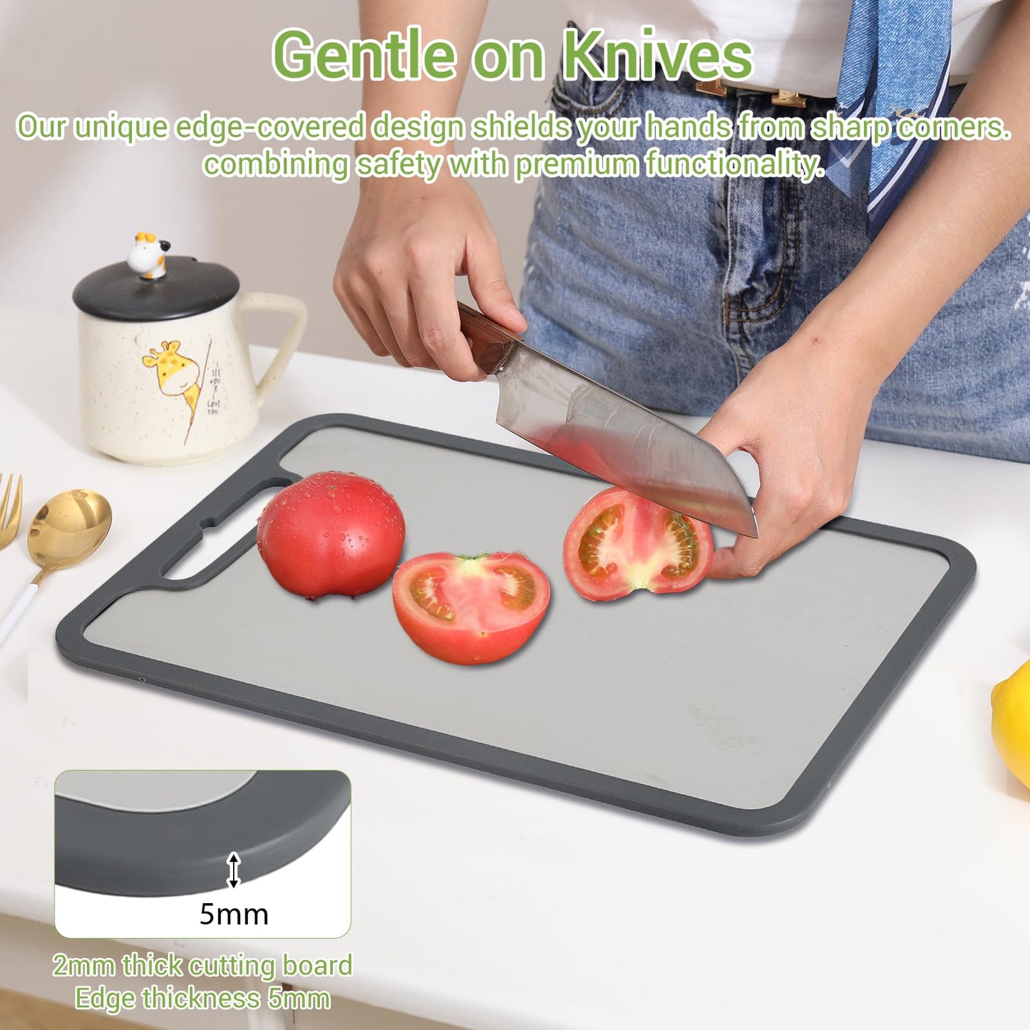 Titanium Cutting Board set of 3,Metal Cutting Boards for Kitchen,Stainless Steel Cutting Board, Chopping Boards for Kitchen and Camping,Silicone Edge for Non-Slip & Non-Cut 3Pcs(L+M+S)