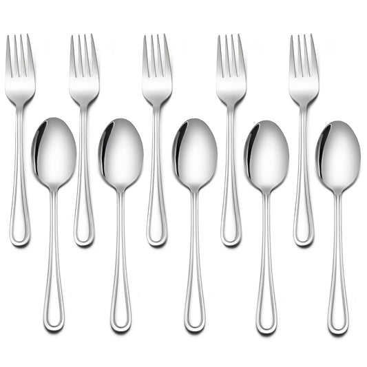 LIANYU 10-Piece Children Silverware Set, Kids Forks and Spoons Silverware Set, Stainless Steel Toddler Utensils Flatware, Child Cutlery for Home Preschools, Dishwasher Safe