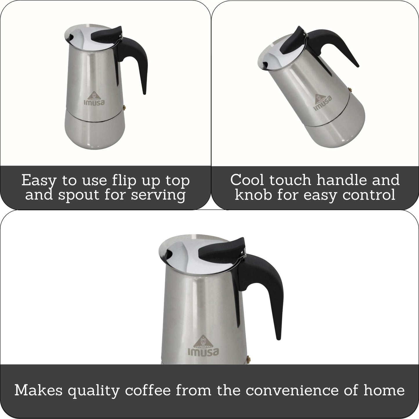 IMUSA USA B120-22062M Stainless Steel Stovetop Espresso Coffeemaker 6-Cup, Silver