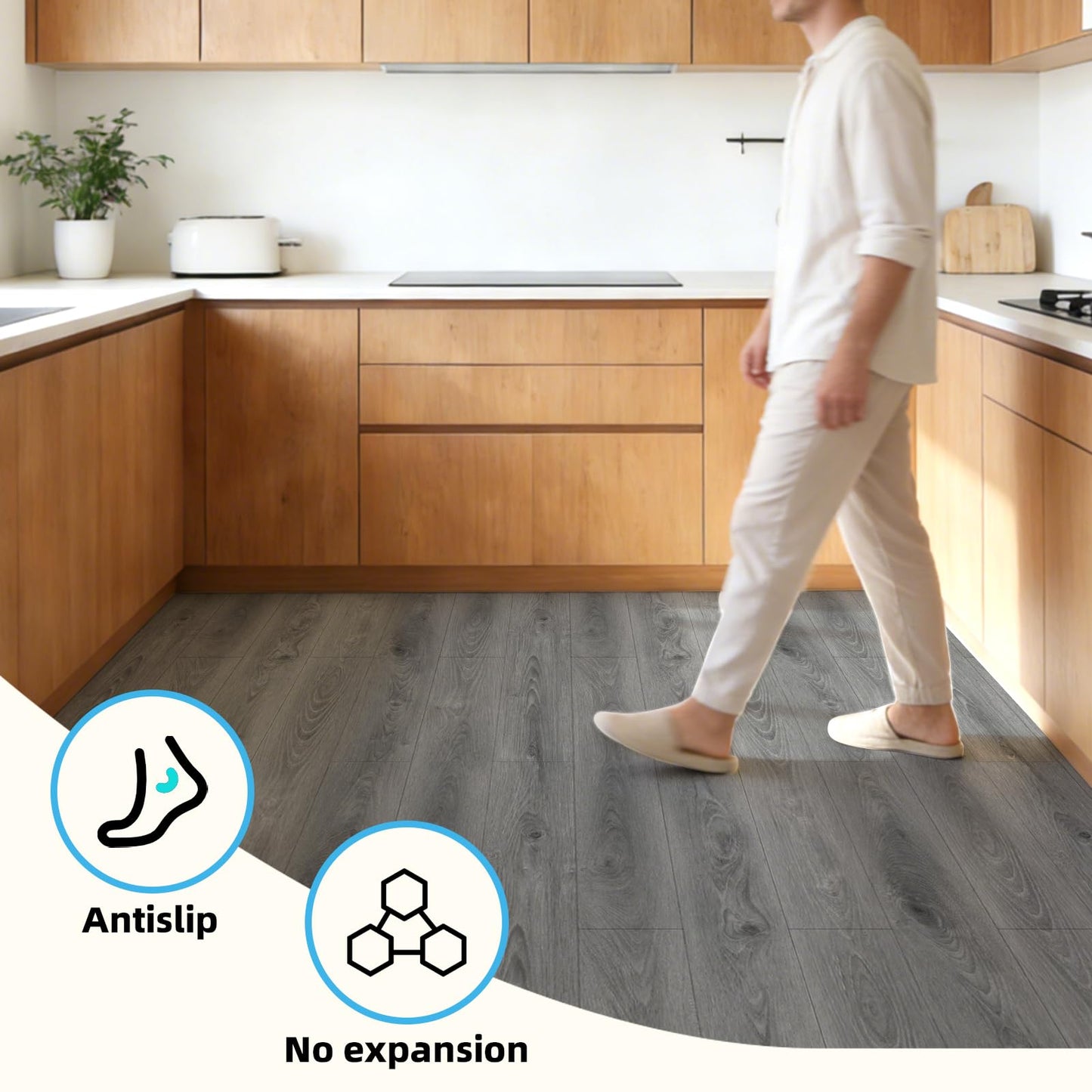 Art3d 15 Sq.ft Peel and Stick Floor Tiles, 10Pcs Luxury Vinyl Plank Flooring Wood Look, 36" × 6" Adhesive and Waterproof Tile Sticker for Bedroom, Living Room, Kitchen, Gray