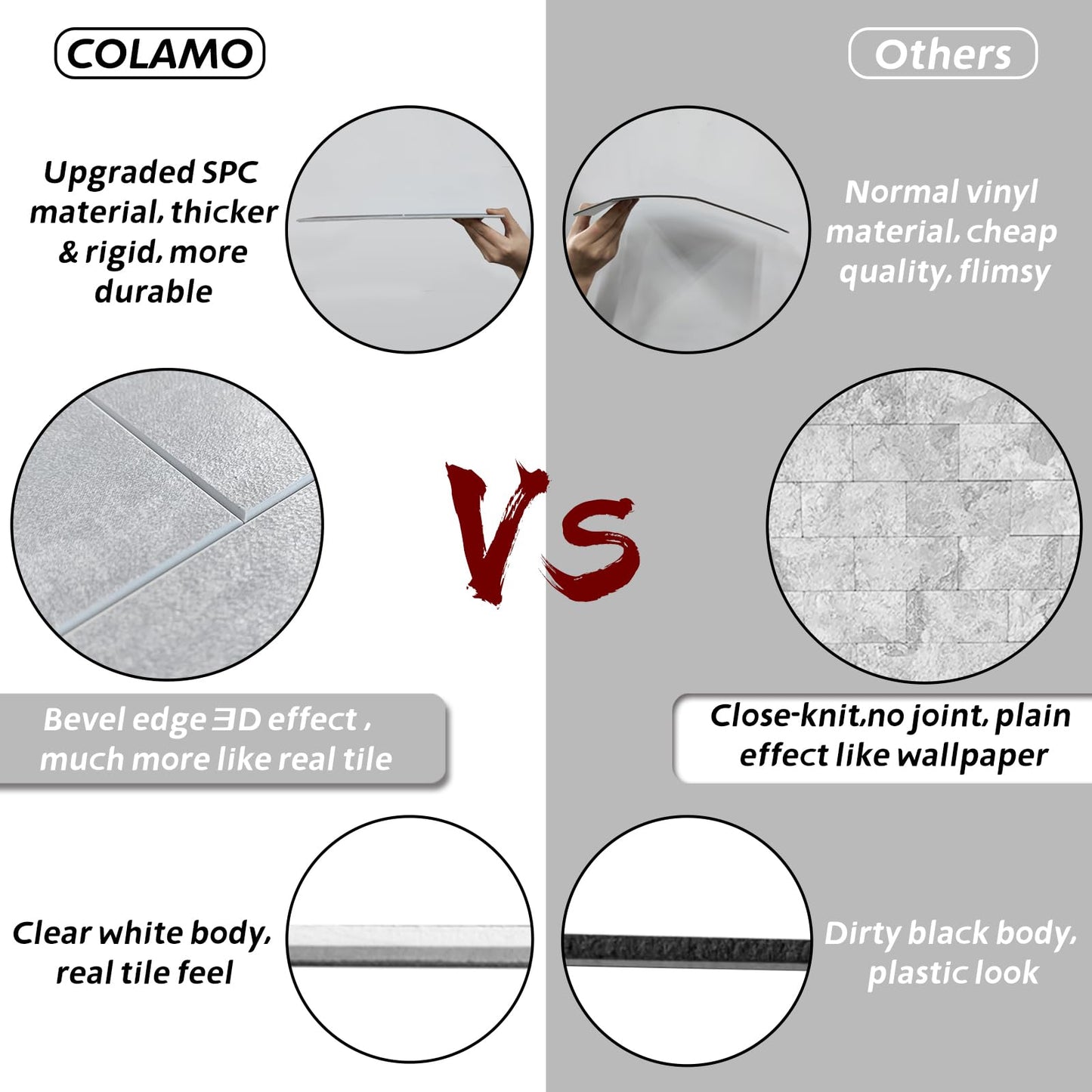 Colamo 10 Sheets Gray White Peel and Stick Backsplash Tile, Faux Stone Subway Tile for Kitchen Wall Backsplash, Bathroom Accent Wall, Stick On 12”x12” Adhesive Peel and Stick Tiles