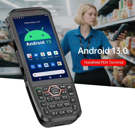RUGLINE 2025 Android13 PDA, 6GB+64GB Barcode Scanner with Keypad, Equip with 1D 2D QR Code Scanner, Support hot-swappable, BT, WiFi, 4G LTE, NFC, 8-Core CPU Inventory Barcode Data Collector