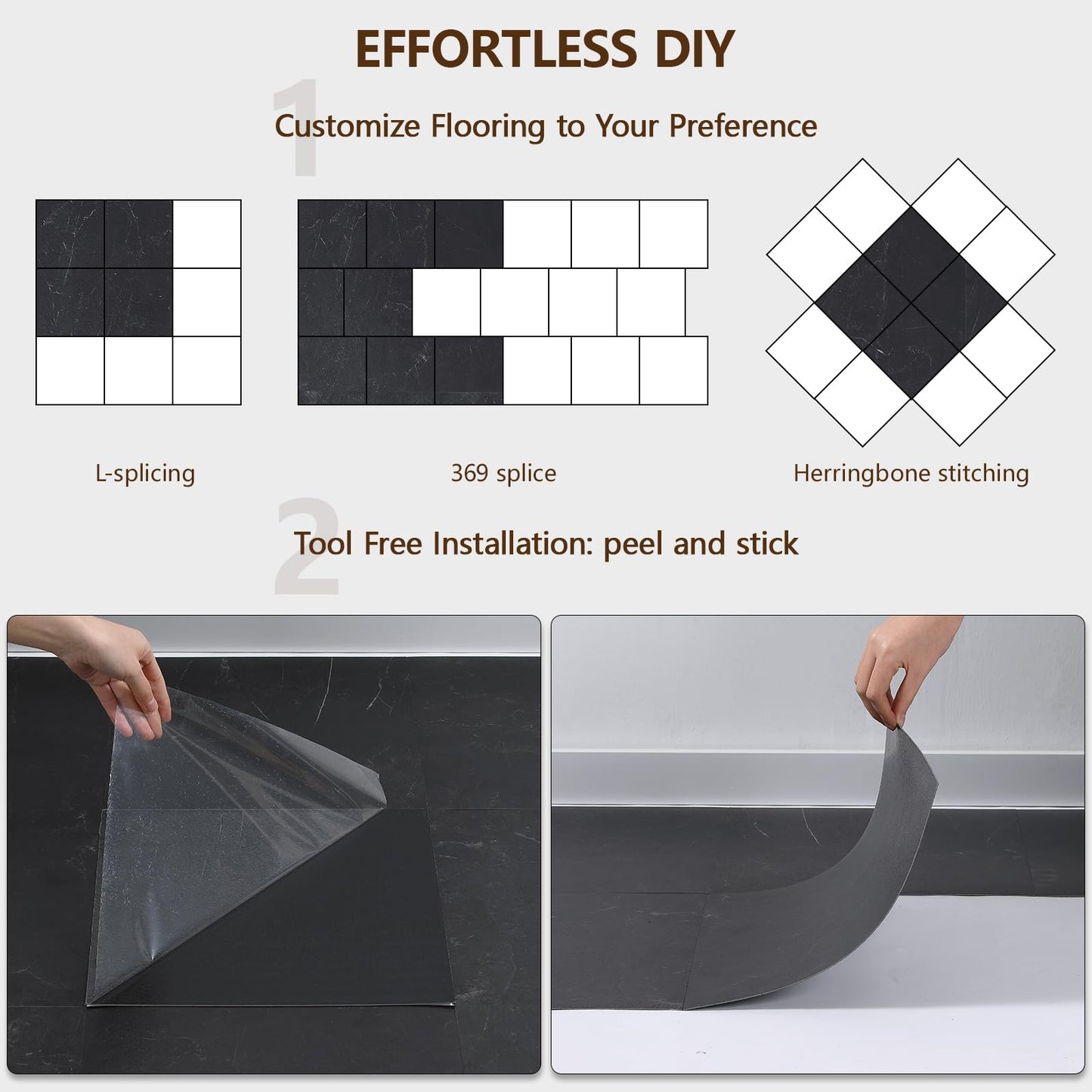 Peel and Stick Floor Tile, 30-Pack 12" x 12" Vinyl Flooring, Waterproof Self-Adhesive Luxury Vinyl Tiles, Easy DIY for Living Room, Kitchen, Dinning Room, RV, Cover 30 Sq. Black Vein Marble