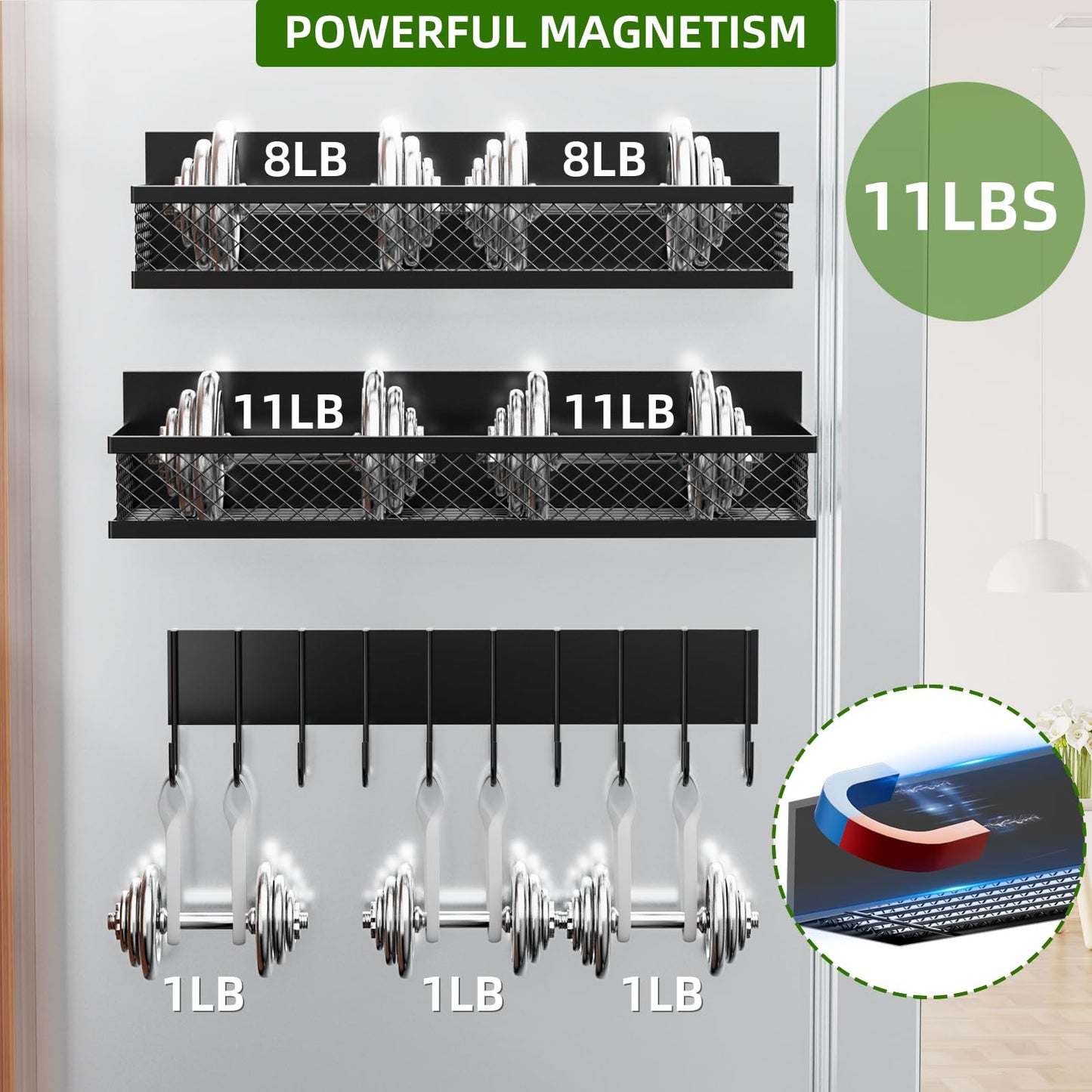 Umomi Magnetic Spice Rack for Refrigerator, 3 Pack Magnetic Shelf for Refrigerator, Movable Magnetic Basket is Used for Side Storage in Ovens, Microwaves, or Washing Machines