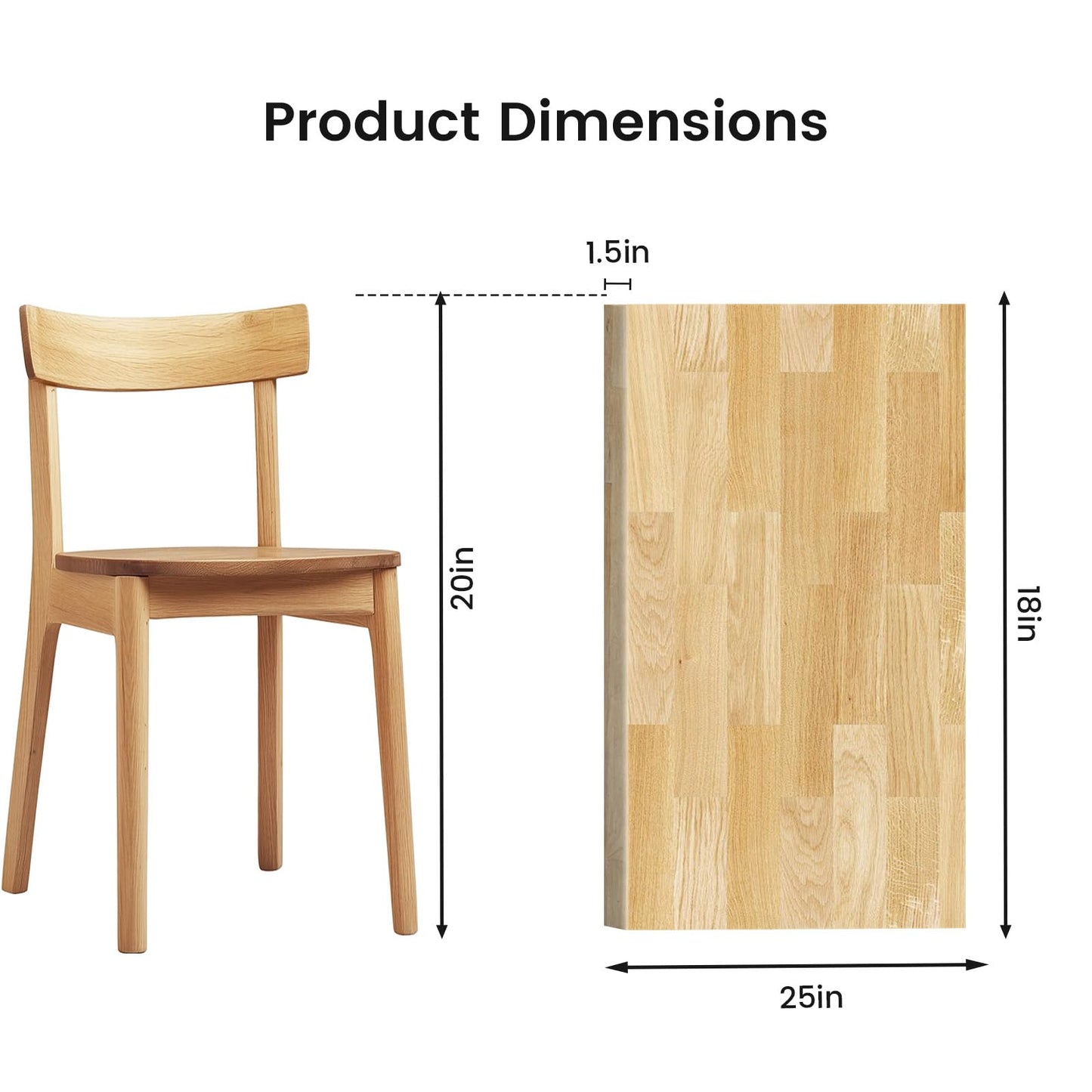 Butcher Block Countertop, Solid Wood Table Top-1.5ft Unfinished Large Wood Cutting Board, Birch Counter Slab Cut to Size for DIY Desktop/Washer Counter/Kitchen Island/Bakery Worktable 18"x25"x1.5"