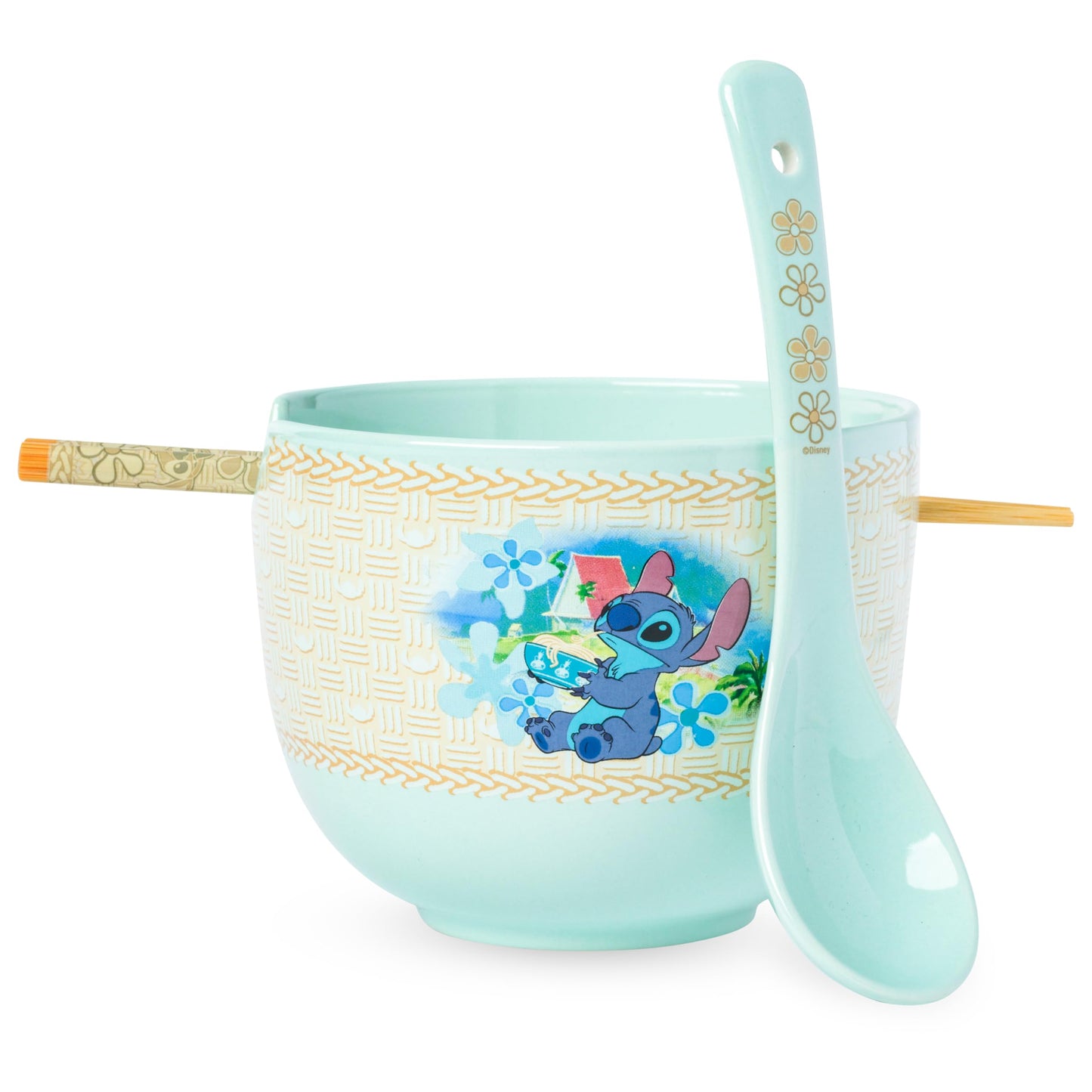 Silver Buffalo Disney Lilo and Stitch Tropical Ceramic Ramen Bowl with Chopsticks and Spoon, 20 Ounces