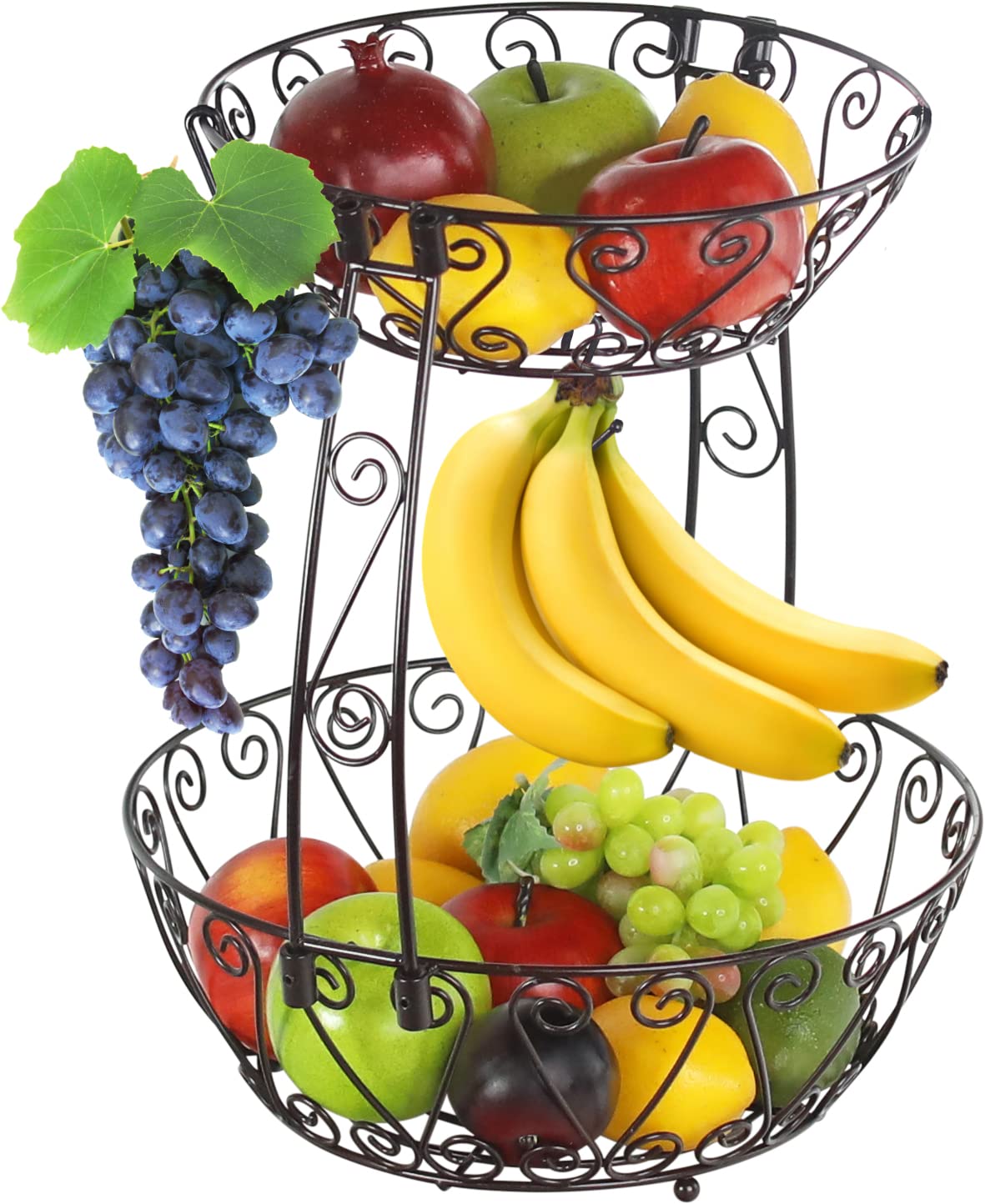 Simple Houseware 2-Tier Countertop Fruit Basket Bowl Storage, Bronze