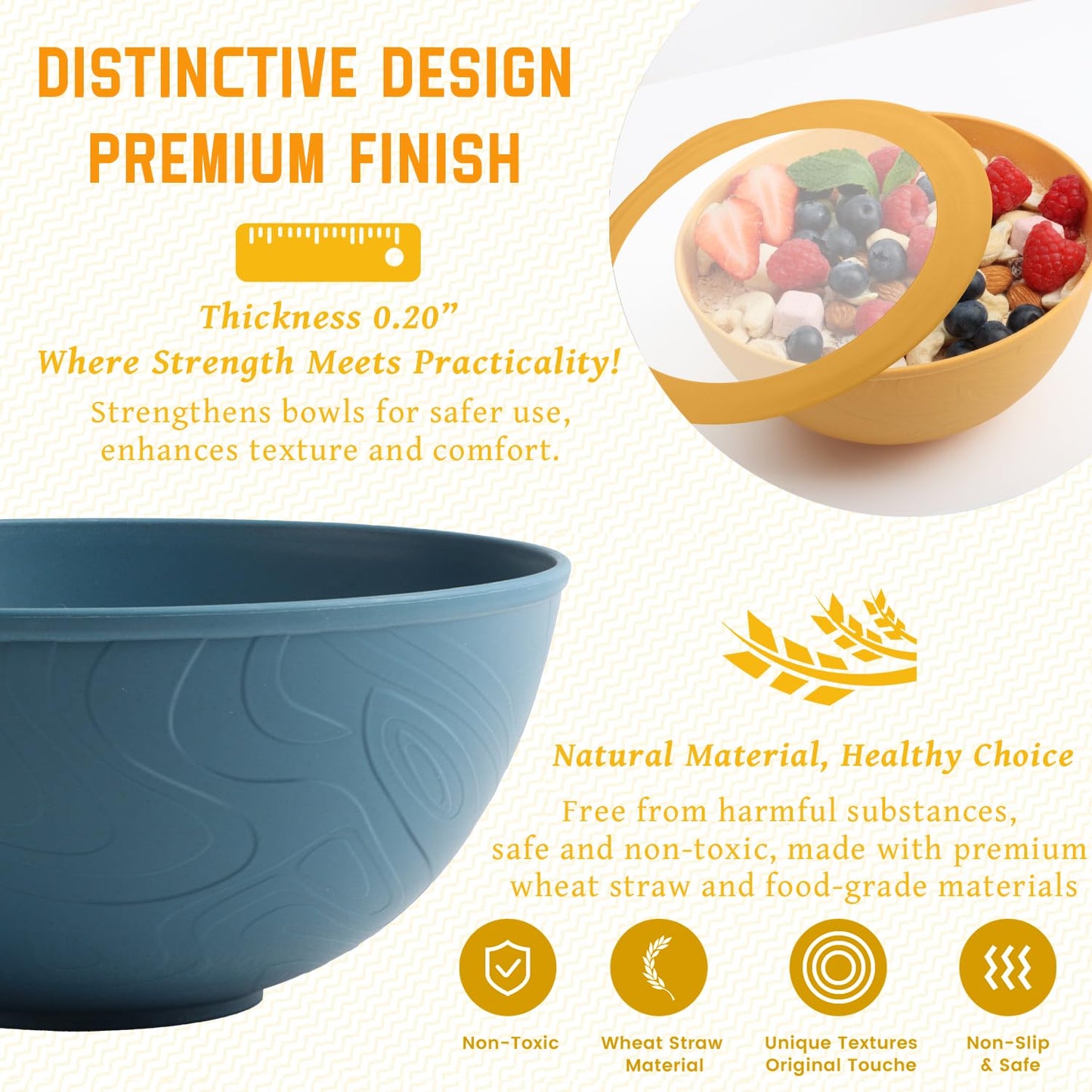 Homienly Wheat Straw Bowls with Lids Salad Bowl 40 OZ Unbreakable Cereal Bowls for Kitchen, RV, Lunch Microwave Safe Camping Bowls Dishwasher Safe Soup Bowls Reusable Food Storage Bowls Multi, 4 Sets