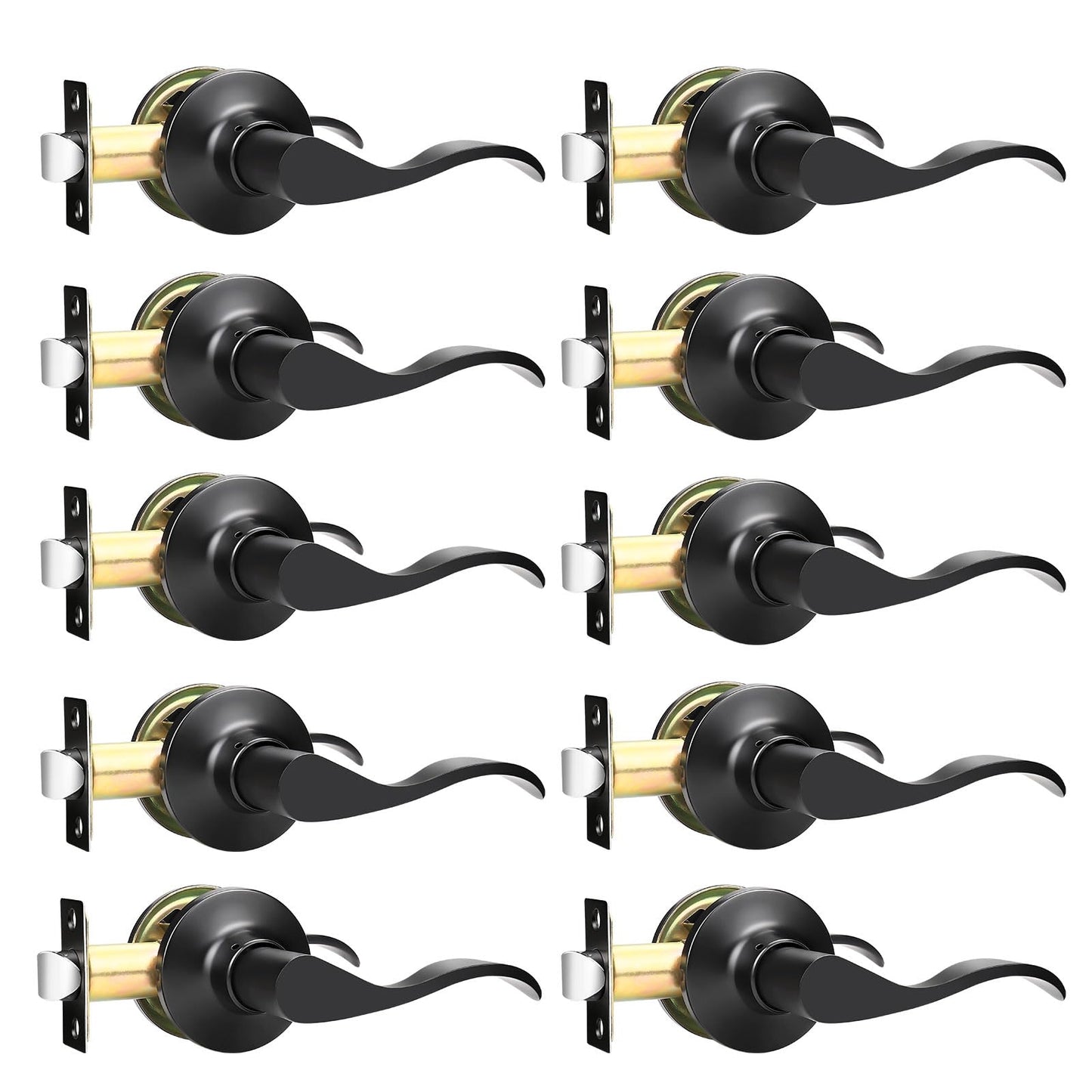 GOBEKOR 10 Pack Black Passage Lever Handle Interior Door Levers Hallway Closet Door Handles Wave Door Lock Keyless Lever Door Handles