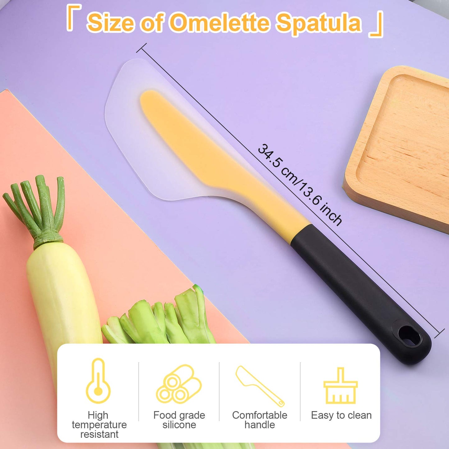 Patelai Omelette Spatula Kitchen Omelet Turner Silicone Non-stick Omelette Scraper Silicone Pigment Scraper with Non Slip Grip for Kitchen Omelet Pancake, Translucent(Yellow)