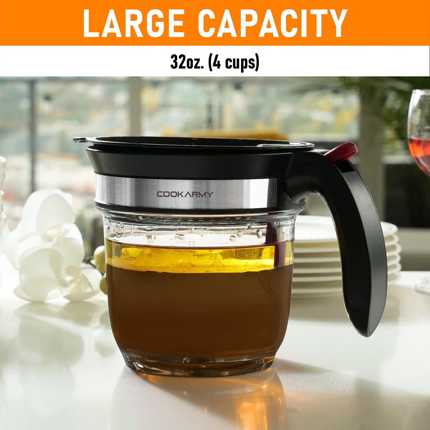Cook Army Fat Separator with Bottom Release – 4 Cup Gravy Separator for Cooking with Oil Strainer, Kitchen Grease Separator -the perfect Kitchen Gadget plus a 3-1 Multifunctional Vegetable Peeler