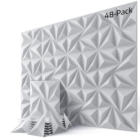 48-Pack 3D Wall Panels, 94" x 70" Textured Geometric Design Wall Tiles, PVC Decorative Wall Panels for Living Room, Bedroom, Bathroom, Office, Modern Wall Decor, Easy Install & Paintable - White
