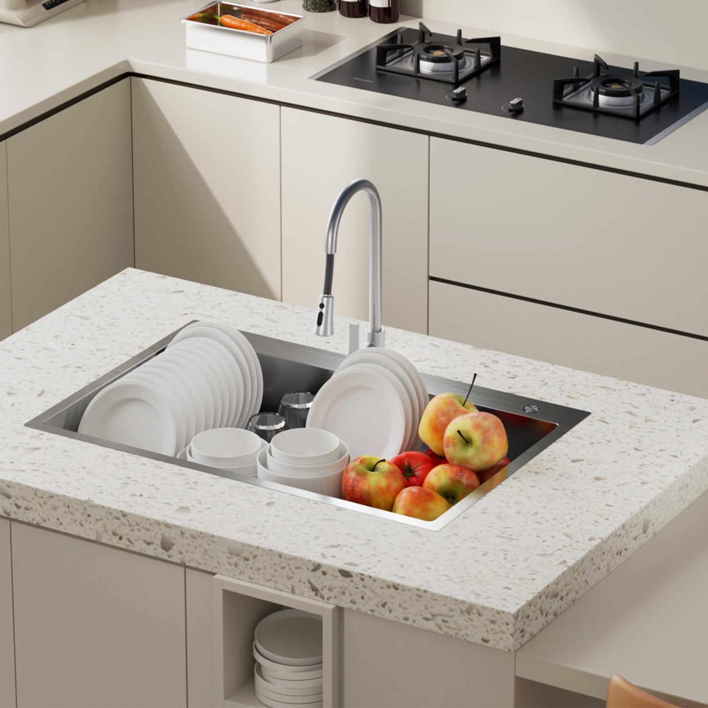 Frogink 33 inch Topmount Handmade 18 Gauge Single Bowl Stainless Steel Kitchen Sink with Accessories in 33"Lx22"Wx10"D