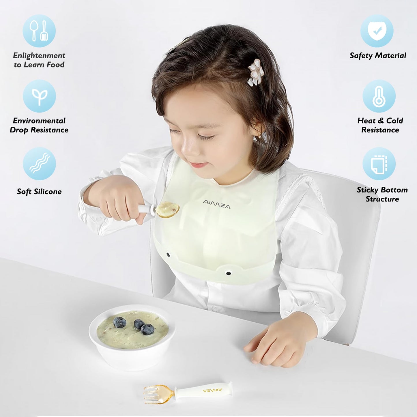 PPSU Toddler Fork and Spoon Set with Travel Case – Baby Utensils for Self-Feeding, Soft Silicone Grip Bendable Handles, Stain Resistant Easy Clean BLW Essentials for 6 months - 3 Years Old