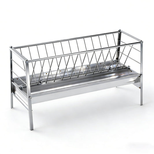 3 in 1 Grain|Water|Hay Feeder, 94-Gallon Capacity|8.0'' Deeper Feeding Pan, Stainless Steel Goat Hay Feeder, 63" Long Livestock Hay Rack for Goats, Sheep, Cow, Horse
