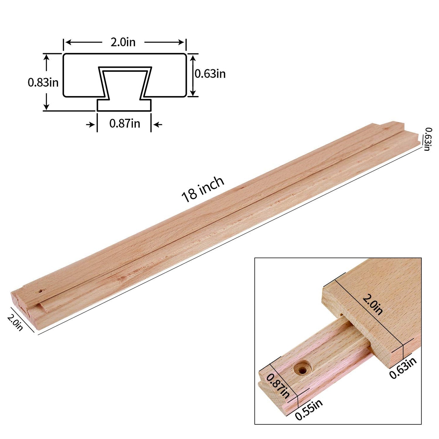 2 PCS Wax Coated 18 Inches Wood Drawer Slide, Classic Traditional Wood Center Guide Track