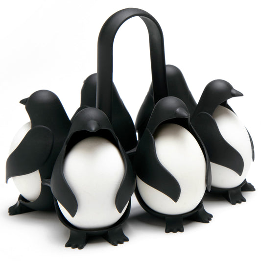 PELEG DESIGN Egguins Egg Cooker for Hard Boiled Eggs and Soft Boiled Eggs – 3-in-1 Boiled Egg Holder for Cooking, Fridge Storage & Serving – Unique Penguin Kitchen Gift, Holds 6 Eggs