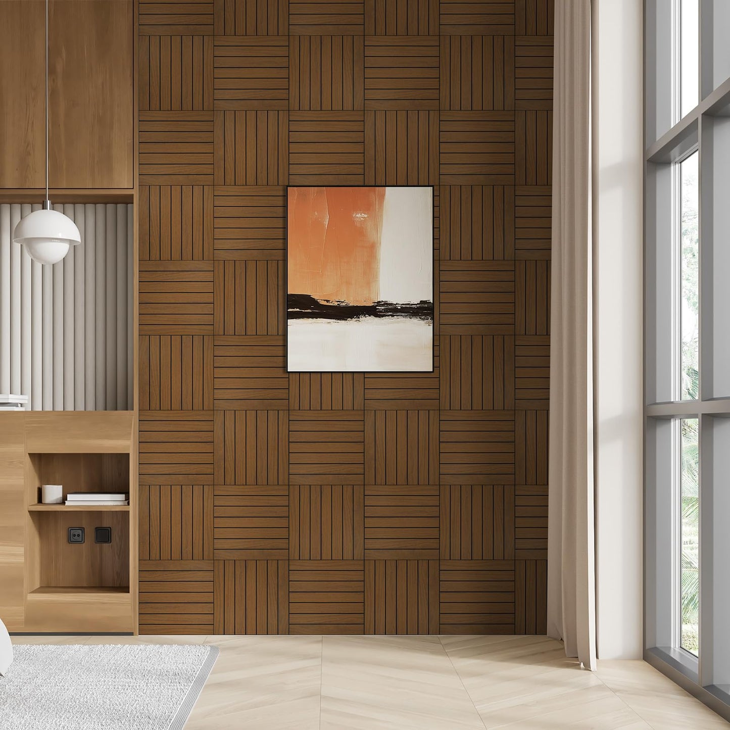 WADILE Peel and Stick Wood Slat Wall Panels 12"x12" (30×30cm) Decorative PVC Soundproof Self-Adhesive for Living Room Bedroom Accent Wall – 10 Pack