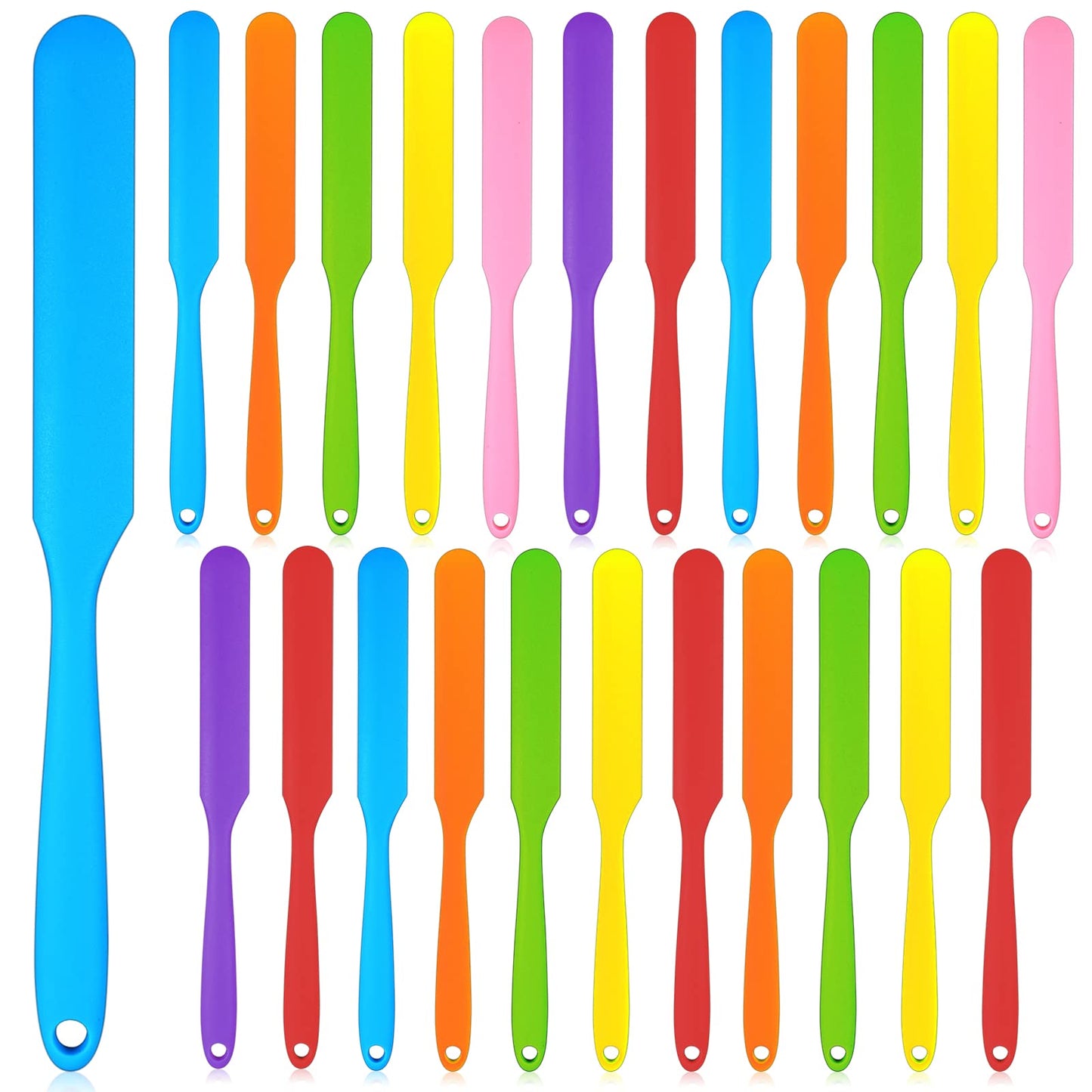 Lasnten 24 Pcs Silicone Spatula Set Heat Resistant Spatula Silicone Flexible Non Stick Jam Scraper with Long Handle Mixing Batter Scraper for Butter Cake Cream Icing Cooking Kitchen Baking