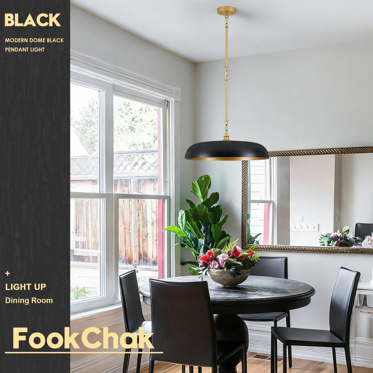 Large Pendant Light 20in Black and Gold Dome Pendant Lights 3 Light Socket Pendant Light Fixture with Adjustable Pendant Lighting for Kitchen Island Dining Room Kitchen Sink, E12