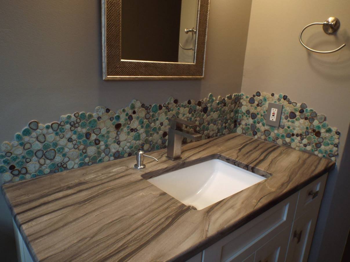 Hominter Pebble Porcelain Mosaic Glossy Mixed Aqua, Cream & Coffee Glazed Ceramic Tile for Bathroom, Shower Floor, Accent Wall, Spa Decor (5 Square Feet)