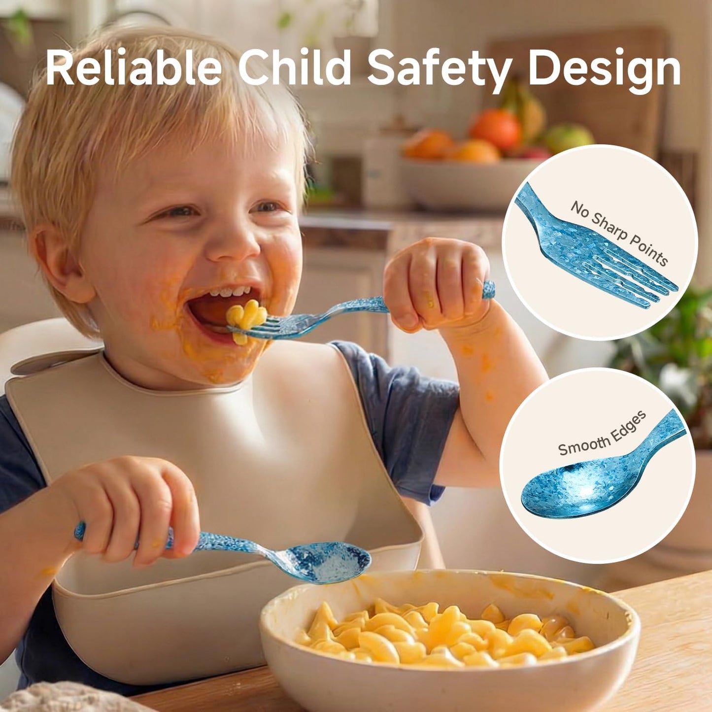 KINGSTONE Toddler Utensils Set, Pure Titanium 2-Piece Fork & Spoon Gift Set, Lightweight Kids Silverware for Self-Feeding Training, Easy Grip, BPA-Free, Dishwasher-Safe, Blue