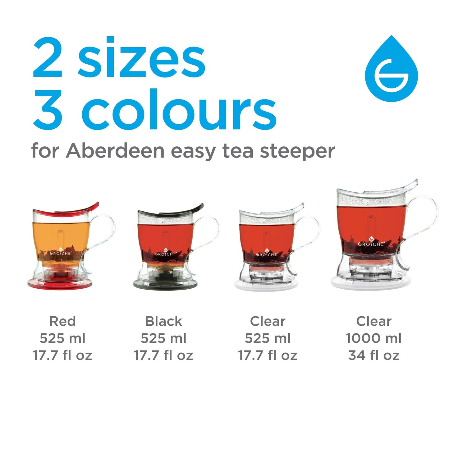 GROSCHE Aberdeen Tea Infuser Teapot & Smart Tea Maker - BPA-Free, Drip-Free Design | Coaster | Easy Brew | Easy Clean Steeper | Loose Leaf Brewing - Stylish Design | 17.7 oz - 525 ml - Black