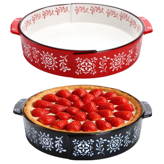 Covzoe 2 Pack Ceramic Baking Dish, 9 Inch Non-Stick Pie Pan with Double Handle, 44 Oz Deep Round Pie Plate Bakeware for Apple Pies, Quiche, Thanksgiving, Housewarming Gift
