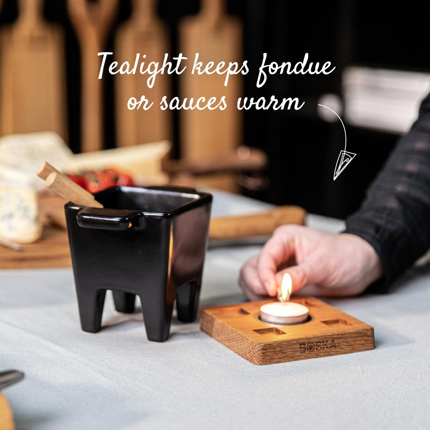 Boska Tealight Tapas Fondue Set - Best for Cheese or Chocolate - Microwave Safe Ceramic Hot Pot Chocolate Fountain Snack - Wedding Registry Items Small Kitchen Appliances - 200 mL Pro Collection