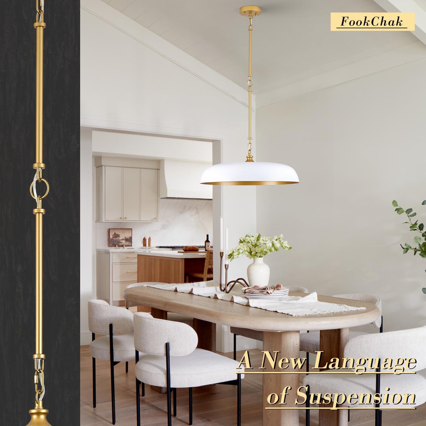 Large Pendant Light 20in White and Gold Dome Pendant Lights 3 Light Socket Pendant Light Fixture with Adjustable Pendant Lighting for Kitchen Island Dining Room Kitchen Sink, E12