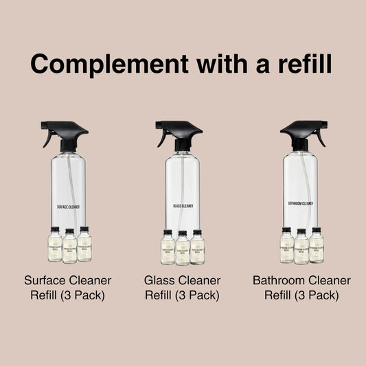 Public Goods Empty Glass Spray Bottle for Bathroom Cleaner | Refillable Spray Bottle for Cleaning | Made with Clear Borosilicate Glass for Toilets, Tile, Showers, Sinks | BPA Free | 24 Oz