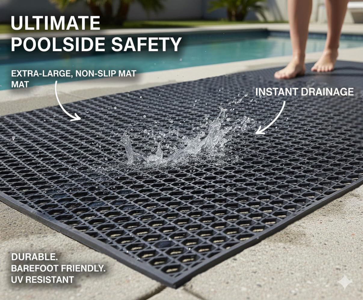 PVC Drainage Floor Mat Non-Slip Commercial Wet Area Mat for Outdoor and Indoor Restaurant Kitchen Bar Swimming Pool Splash Matting Water Drain Flooring Mat (Black, 3FTX16.4FT)