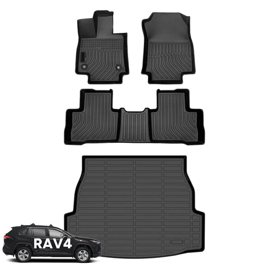 Wayhigh® Floor Mats & Cargo Liner for Toyota RAV4 Hybrid 2019-2024 2025(Only Hybrid) All Weather TPE Car Mats Waterproof Heavy Duty Floor Liners Custom Fit for RAV4 Accessories- Black