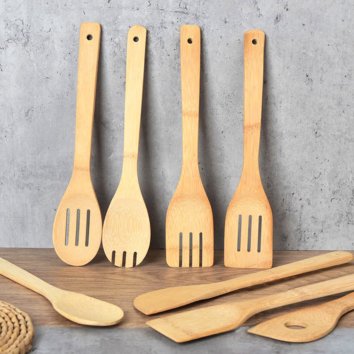 DEAYOU 16 PCS Bamboo Kitchen Utensils, Wood Spoons Spatula Set for Cooking, Nonstick Natural Cooking Utensils for Cookware, Wok, Everyday Use, Mothers Day Gifts, Housewarming Gifts