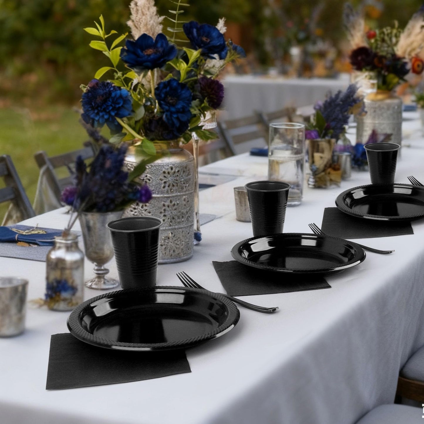 200pcs Black Plastic Party Plates Set, Disposable Black Plates and Napkins for Party, 50 Of Each 9" Dinner Plate, Napkins, Cups & Cutlery Plastic Dinnerware for Retirement, Graduation, Birthday, BBQ