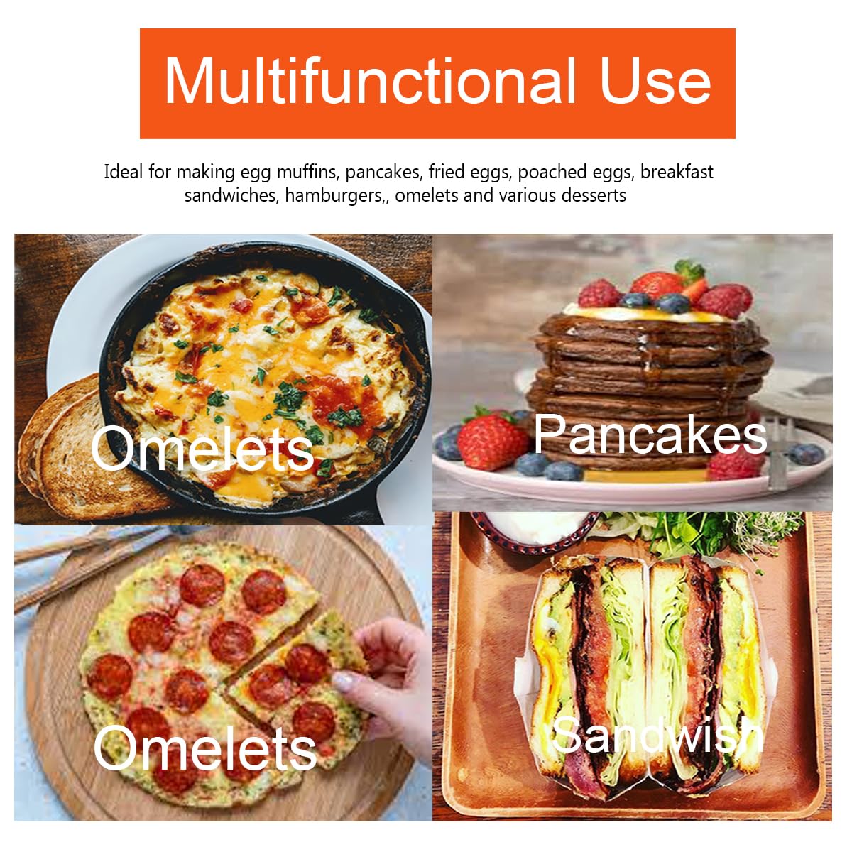 2 Packs 8" Large Omelette Ring for Griddle,8 Inch Stainless Steel Non-stick Omelet Ring, Round Pancake Rings Griddle Omelet Rings with Silicone Handle Grill Oil Brush & Egg Separator