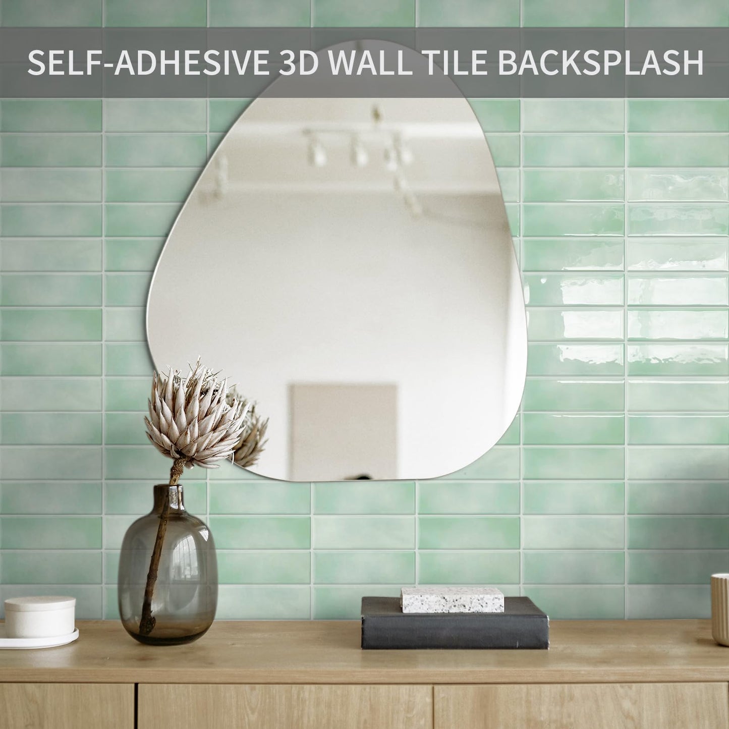 10 Sheet Peel and Stick Subway Kitchen Backsplash Tiles,3D Rectangle Waterproof Self-Adhesive Wall Tile Stick on Backsplash for Kitchen,Bathroom and Fireplace(Light Green,12"×12")
