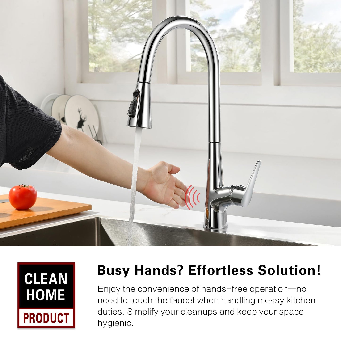 sumerain Touchless Kitchen Faucet with Pull-Down Sprayer,Single Handle Hands-Free Motion Sensor Kitchen Sink Faucet 360 Degree Swivel,Chrome