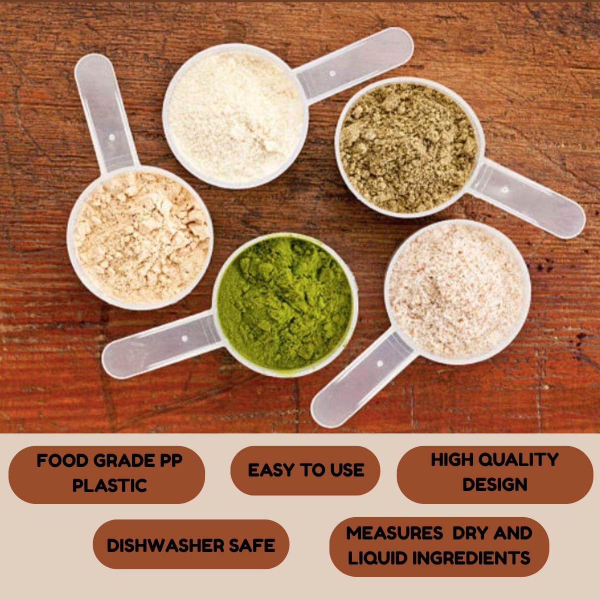 Plastic Measuring Scoop, 1/2 Tablespoon (7.5 cc | 1.5 tsp | 7.5 mL) Long Handle Spoons for Powders, Granules, Coffee, Pet Food, Baking Supplies, Protein and Other Dry Goods, BPA Free (Set of 100)