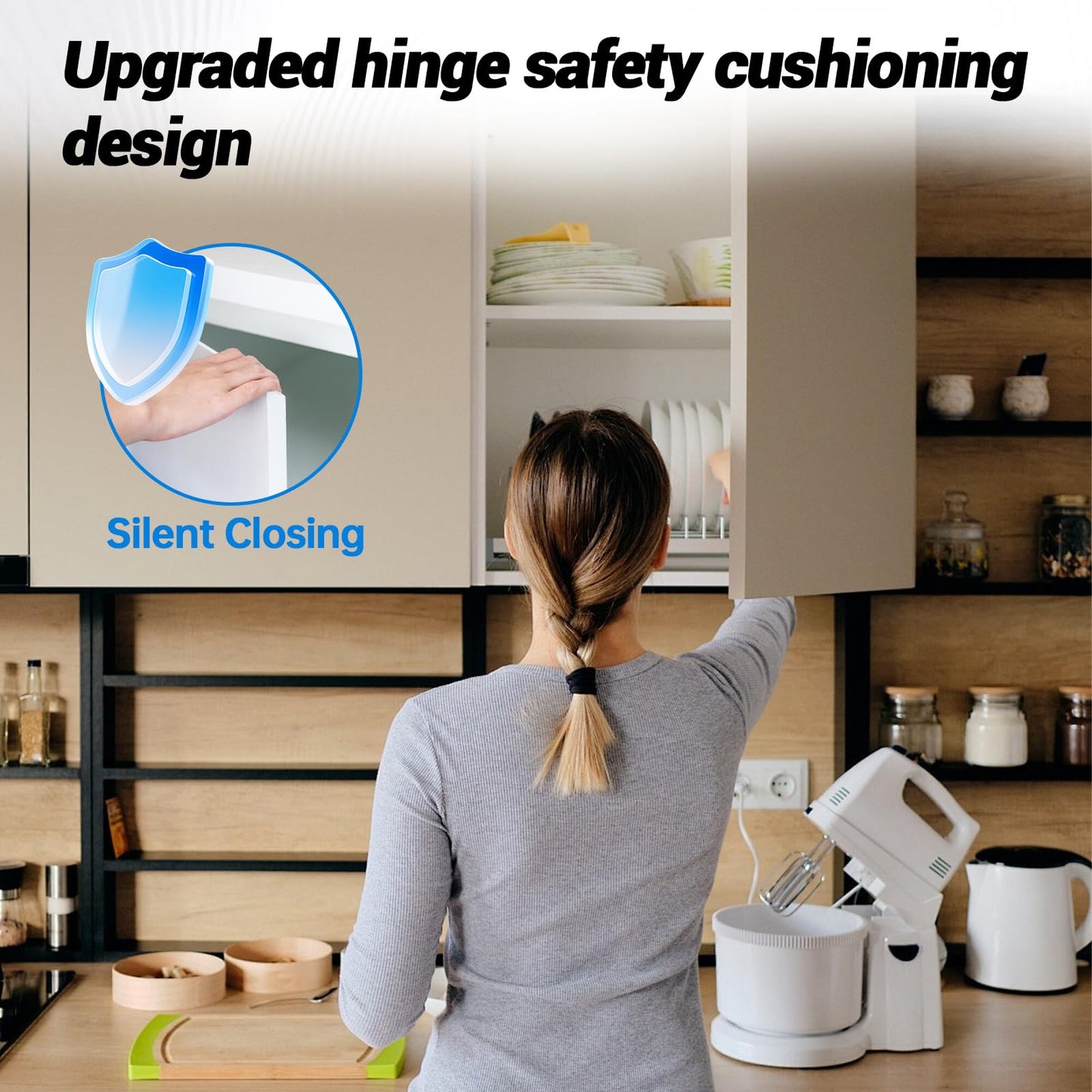 TopDirect 4 Pack Frameless Kitchen Cabinet Hinges,170 Degree Concealed Hydraulic Dampened Closing Door Hings for Closets,Storage Cabinet,Bookshelf Full Overlay Folding Cabinet Hinge Buffer Damper