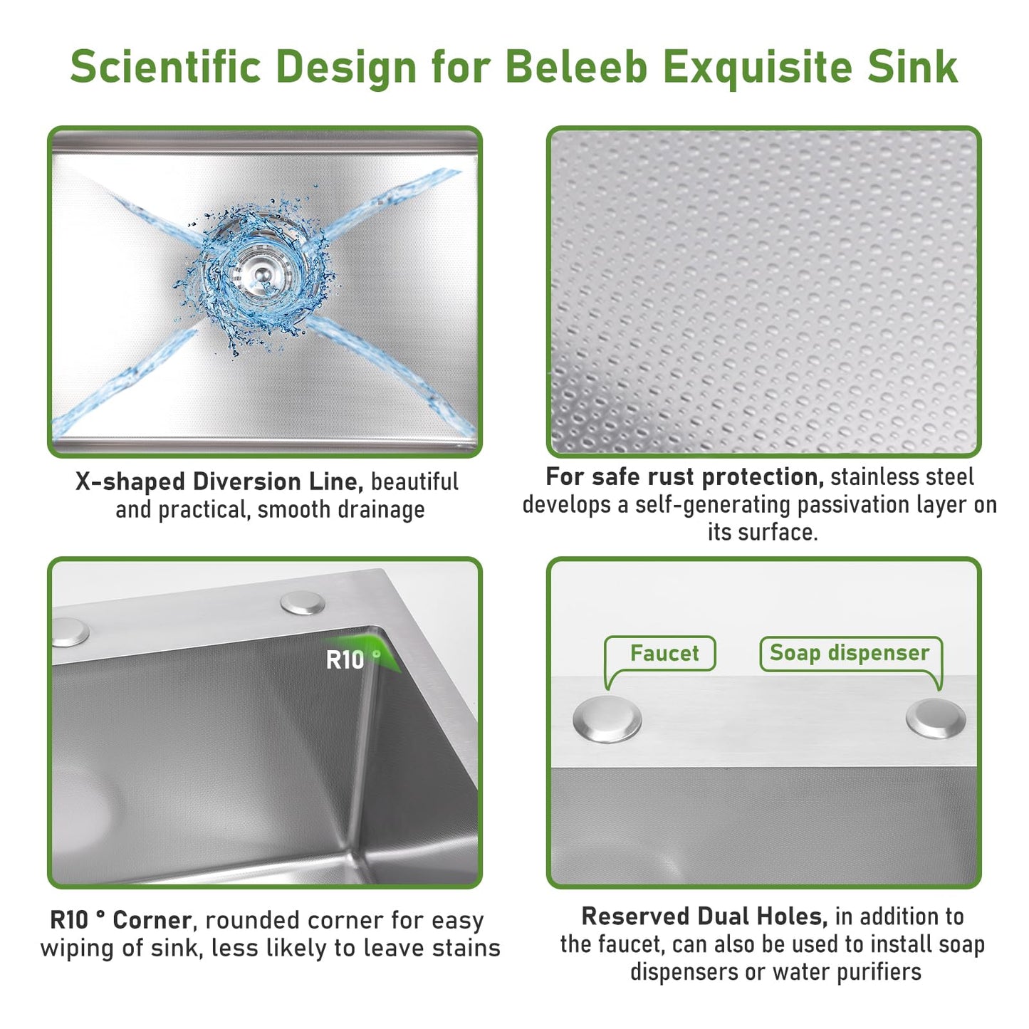 Beleeb Drop In Kitchen Sink 33x22", 9" Basin Depth, 18 Gauge Stainless Steel Sink, 3D Embossed Surface Finish Top Mount with Accessories