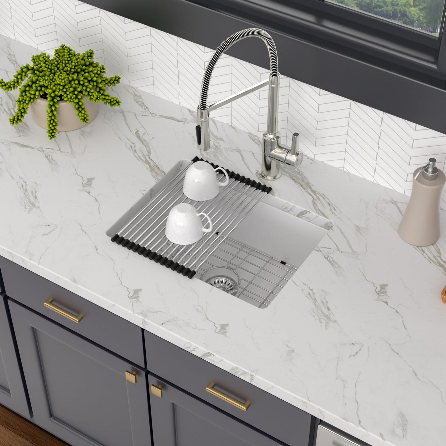 Lofeyo 22x17 Inch Granite Composite Kitchen Sink - 22"x17" Undermount White Wet Bar Sink Granite Composite Quartz Classic Under Counter Ledge Single Bowl Sink Basin, LOF-GC22179