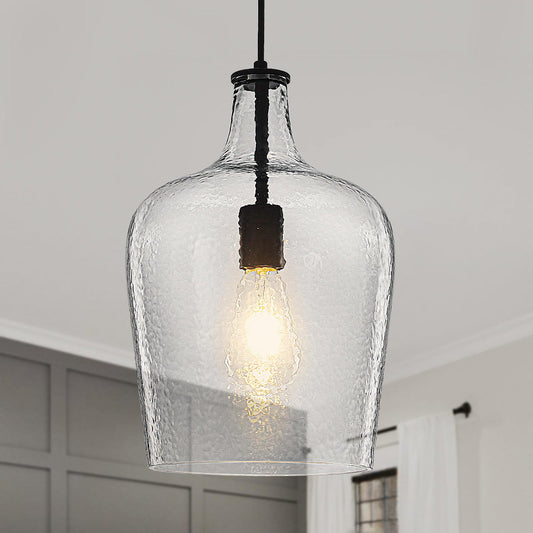 9.3" Blown Glass Pendant Lighting for Kitchen Island,Black Large Pendant Light Fixture with blown Thickened Glass,1 Light Farmhouse Hanging Light for Hallway,Bedroom, Living Room Tall 14 inch