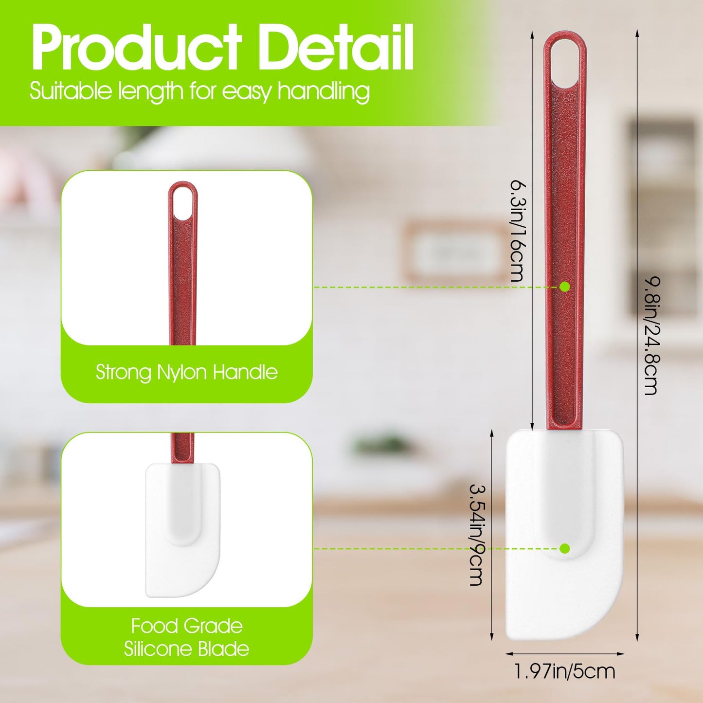9 Pcs Silicone Spatula 10 Inch, Commercial Spatula 500℉ Heat Resistant Non-Stick Heavy Duty Scraper Rubber Spatulas for Kitchen Cook Bake Mix Fry Spread, Dishwasher Safe (Brown Red and White)