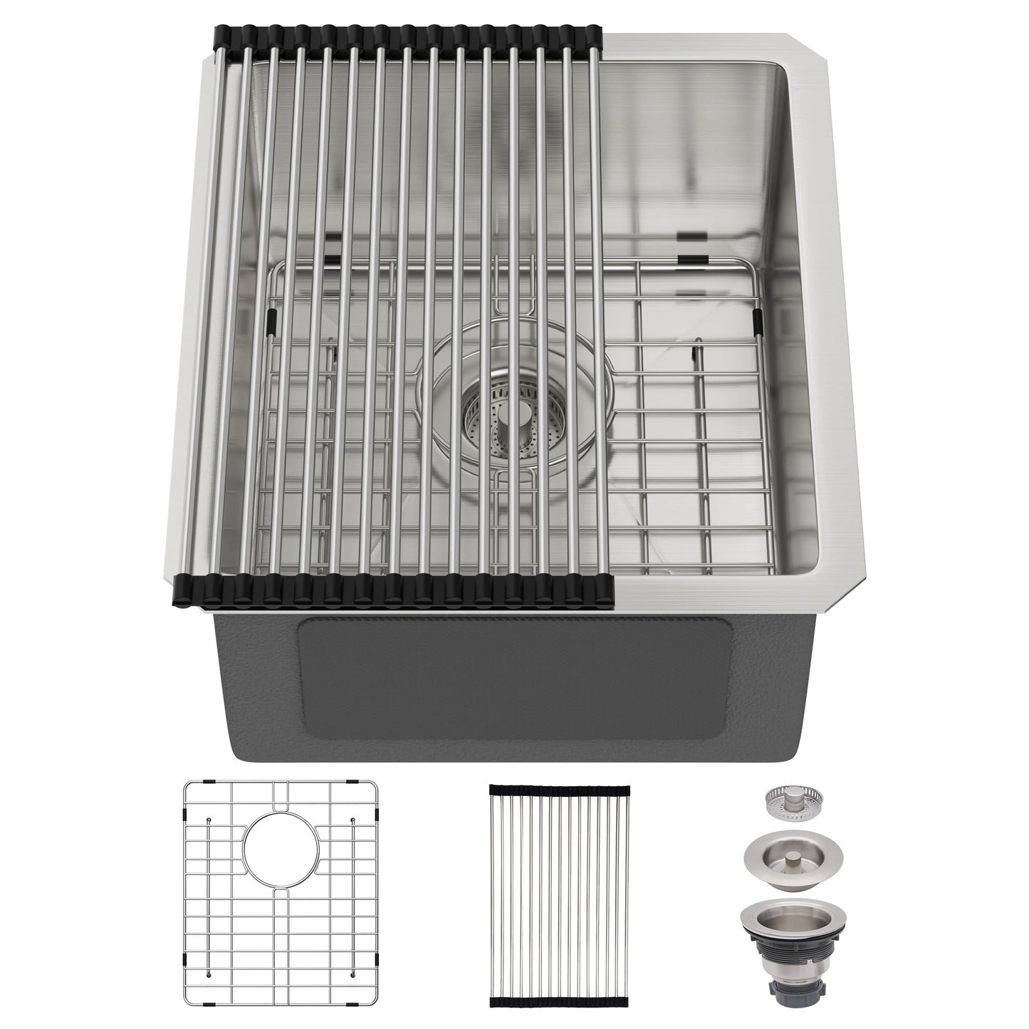GHOMEG 15 Undermount Kitchen Sink 15"x17"x8" Single Bowl 16 Gauge Stainless Steel Under Counter Single Bowl Kitchen Sinks Basin with Drain Strainer