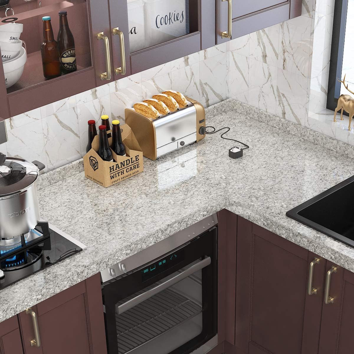 Livelynine 24 x 197 Inch Wide Granite Countertop Contact Paper Waterproof Gray Granite Peel and Stick Countertops Waterproof Wallpaper for Bathroom counter top covers for kitchen Table Desk Vinyl Wrap