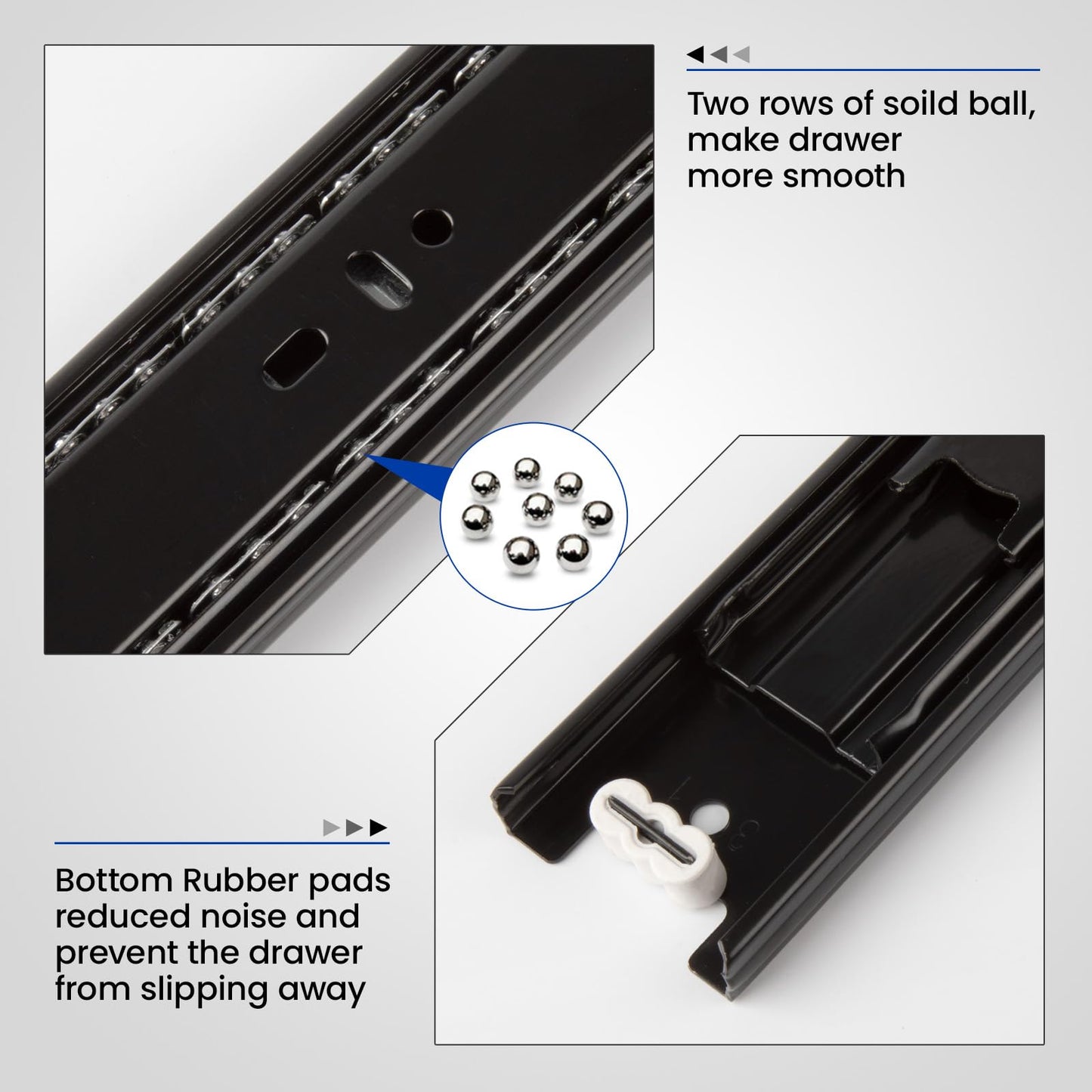 LONTAN Full Extension Ball Bearing Drawer Slides 8 10 12 14 16 18 20 22 24 Inch Heavy Duty Side Mount File Cabinet Rails Dresser Runner Kitchen Cabinet Drawer Glides,12 Inch,1 Pair,Black