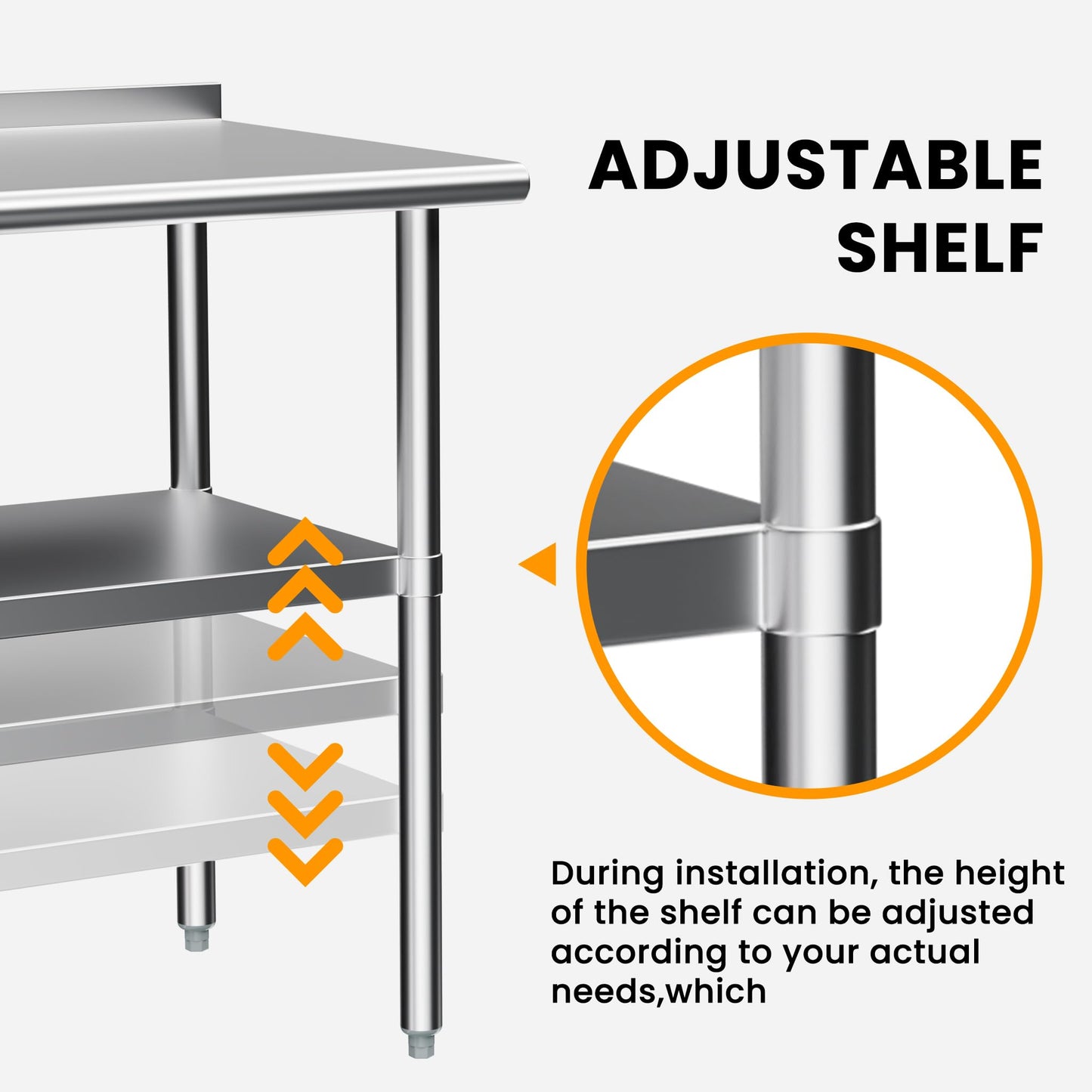 Derro Stainless Steel Table for Prep & Work, 24 X 60 in, Metal Commercial Heavy Duty Table with Backsplash and Adjustable Under Shelf and Foot for Restaurant, Home and Hotel