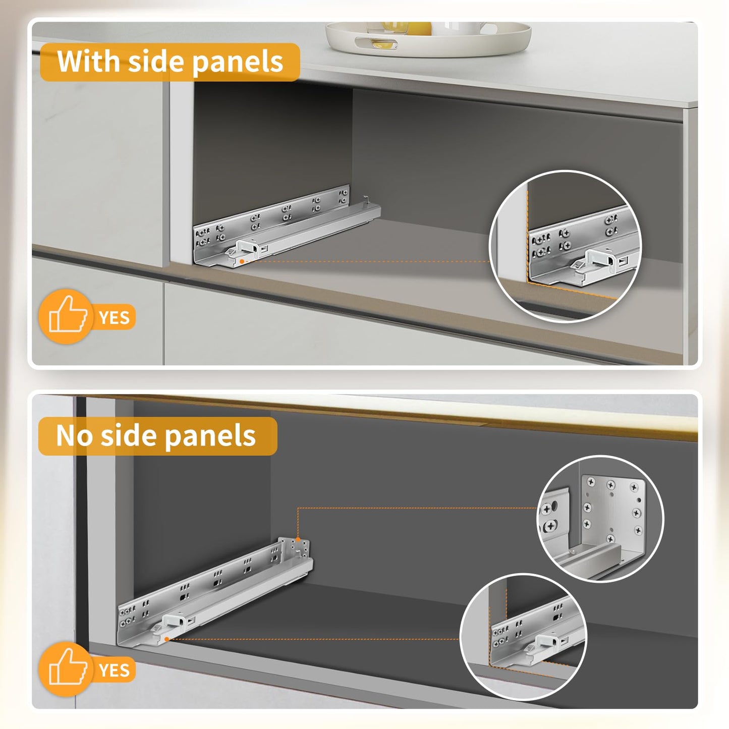 BAIDICE Soft Close Bottom Mount Drawer Slides 15 Inch Rails with Rear mounting Bracket Locking Devices Screws for Face Frame Or Frameless Application（15 inch,1 Pair）