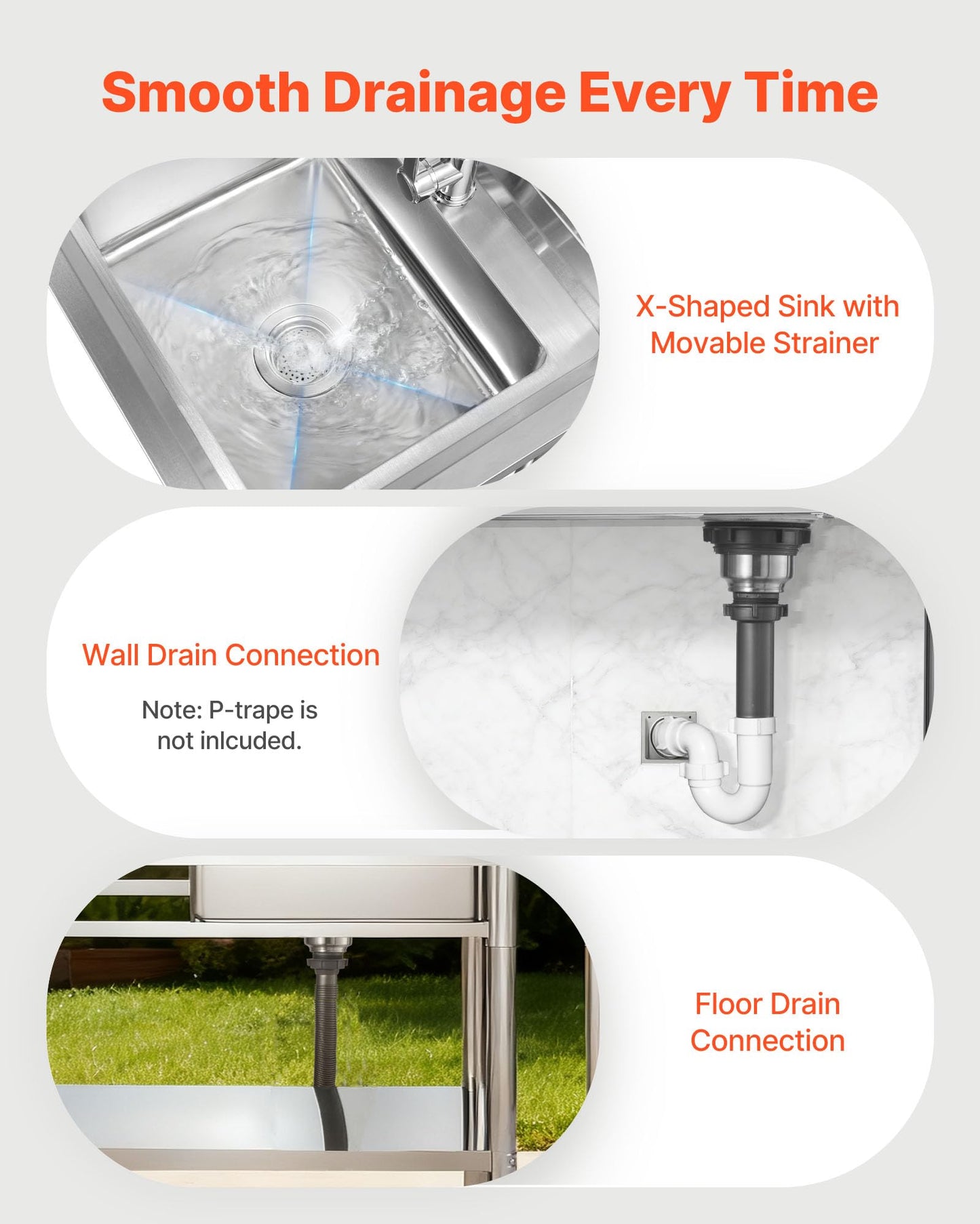 VEVOR Stainless Steel Utility Sink, Free Standing Single Bowl Commercial Kitchen Sink with Faucet, Utility Left Basin Workbench with Hot & Cold Water Pipe for Garage Restaurant Laundry, 47x19.7x37 in